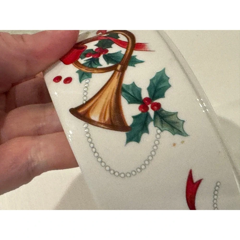 Mikasa Christmas Trinket Box Round Holiday Holly‎ Berry Gold Horn Red Bow Lid